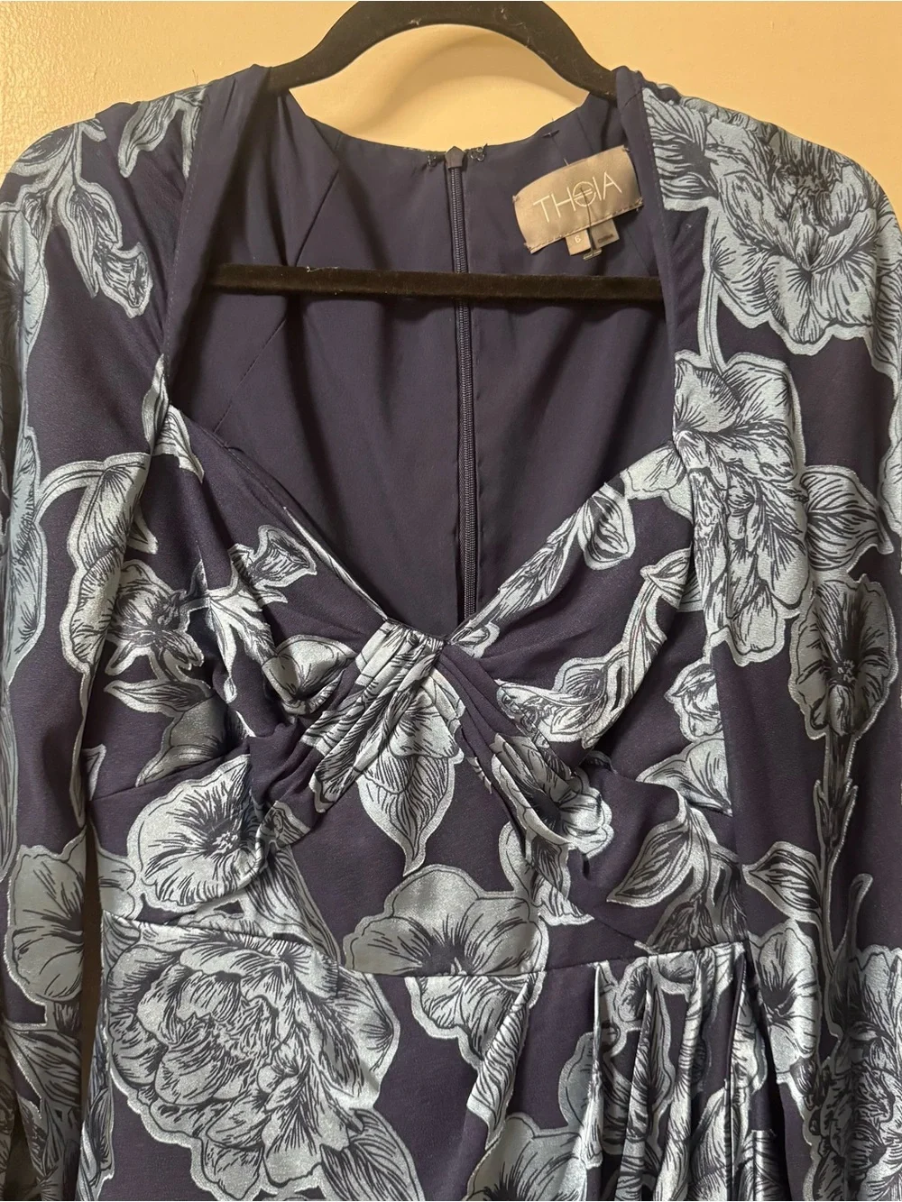 Theia Joslyn Bishop Sleeve Blue Floral Midi Dress NWOT - Picture 6 of 16